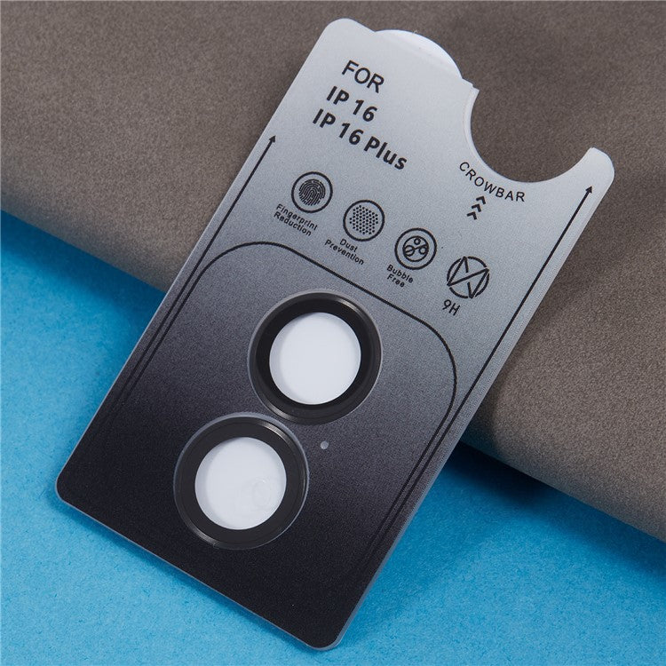 For iPhone 16 / 16 Plus Camera Lens Protector Electroplating AR Metal Frame+Tempered Glass Lens Film - Black - Image 6