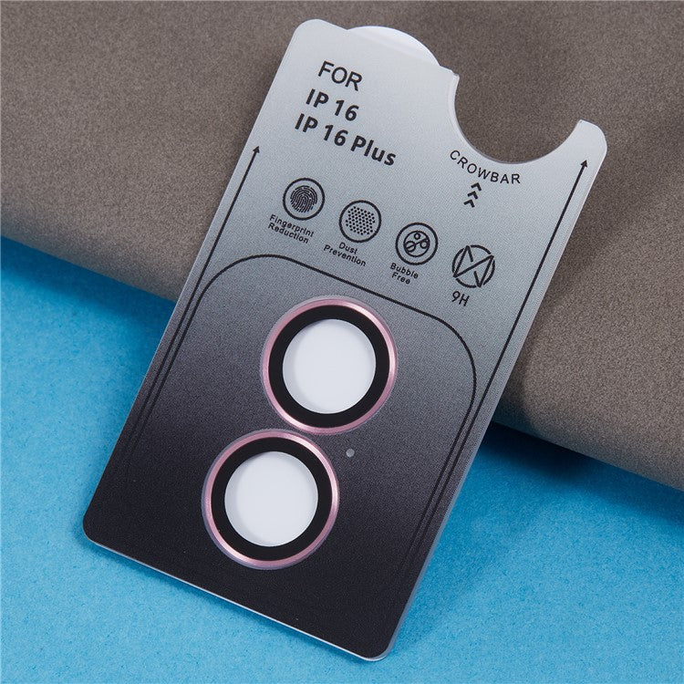 For iPhone 16 / 16 Plus Camera Lens Protector Electroplating AR Metal Frame+Tempered Glass Lens Film - Pink - Image 6