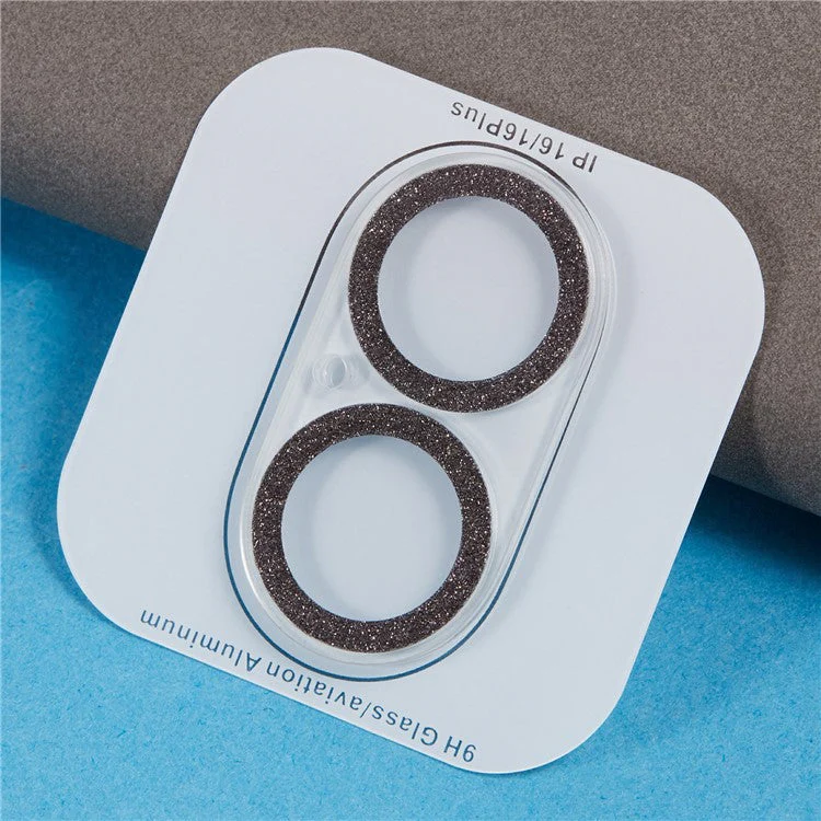 For iPhone 16 / 16 Plus Camera Lens Protector Glitter Tempered Glass Lens Film - Black - Image 3