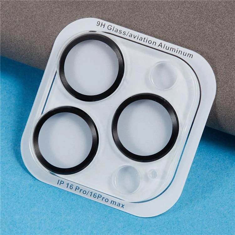 For iPhone 16 Pro / 16 Pro Max Camera Lens Protector CD Veins Integrated Tempered Glass Lens Film - Black - Image 3