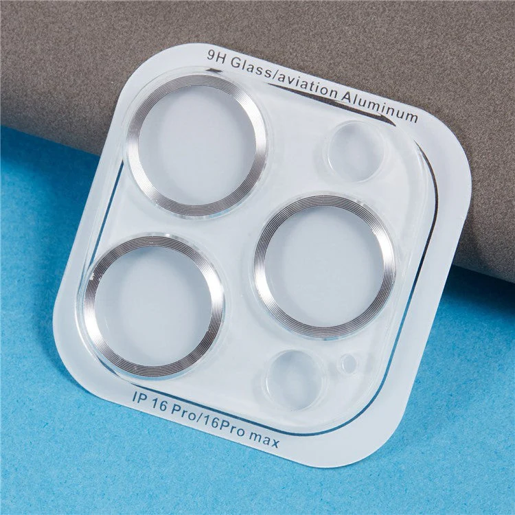 For iPhone 16 Pro / 16 Pro Max Camera Lens Protector CD Veins Integrated Tempered Glass Lens Film - Silver - Image 3