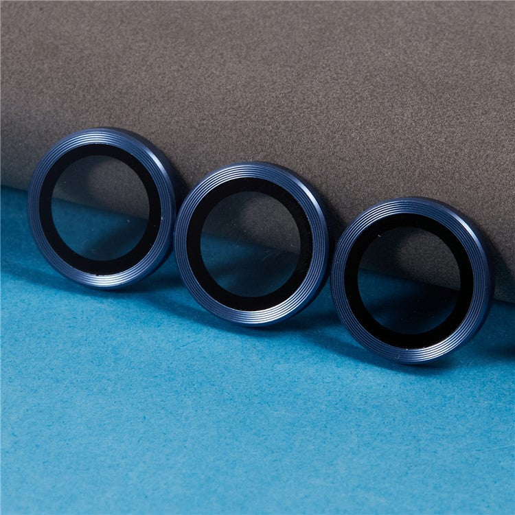 For iPhone 16 Pro / 16 Pro Max Camera Lens Protector CD Veins Metal Ring Tempered Glass Film - Sapphire - Image 5