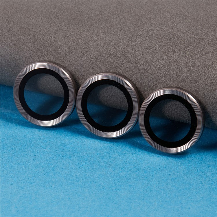 For iPhone 16 Pro / 16 Pro Max Camera Lens Protector CD Veins Metal Ring Tempered Glass Film - Titanium Grey - Image 5
