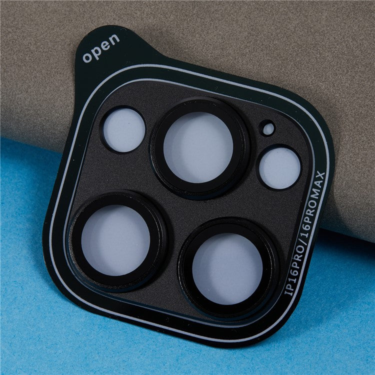 For iPhone 16 Pro / 16 Pro Max Camera Lens Protector Clear Integrated Tempered Glass Lens Film - Black - Image 3