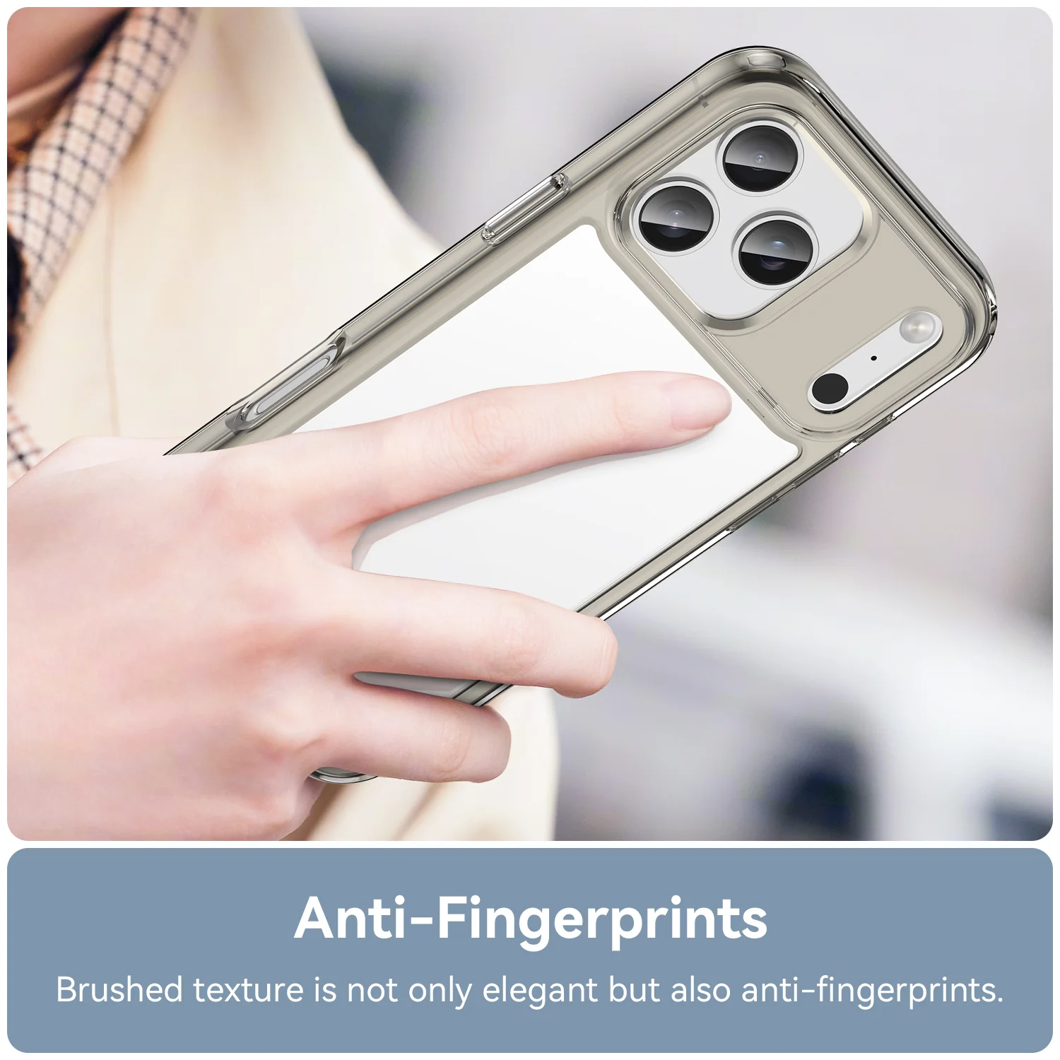 For iPhone 17 Pro Max Back Cover WANLONFENG XC Series TPU Acrylic Phone Case with Tempered Glass Film - Transparent Grey - Image 6