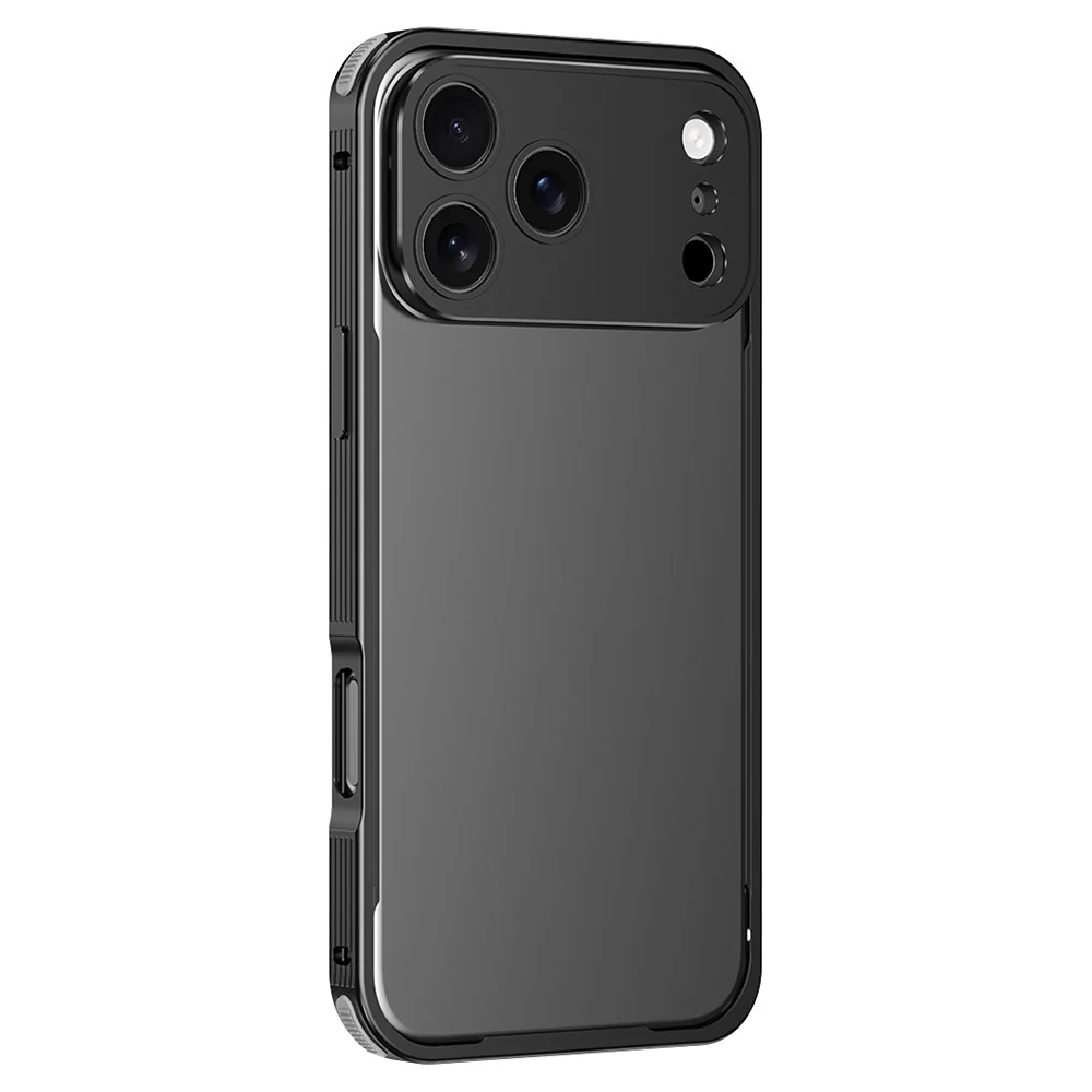 For iPhone 17 Pro Max Bumper Case Heat Dissipation Aluminium Alloy Phone Shell with Buckle / Camera Lid - Black