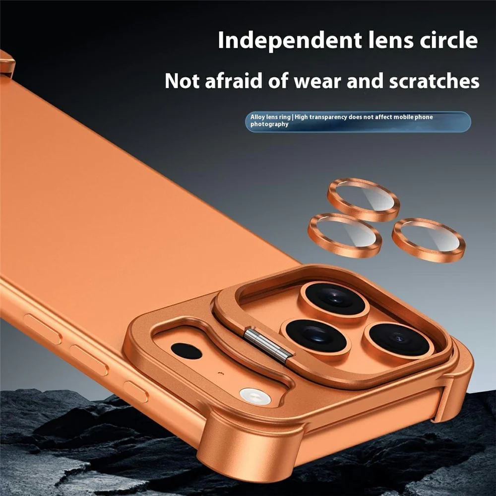 For iPhone 17 Pro Max Bumper Case Lens Kickstand Heat Dissipating Metal Corner Phone Cover - Orange - Image 5
