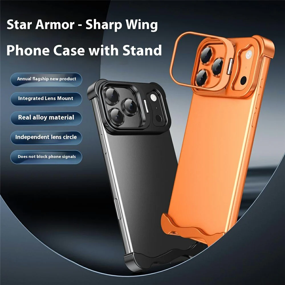 For iPhone 17 Pro Max Bumper Case Lens Kickstand Heat Dissipating Metal Corner Phone Cover - Silver - Image 2
