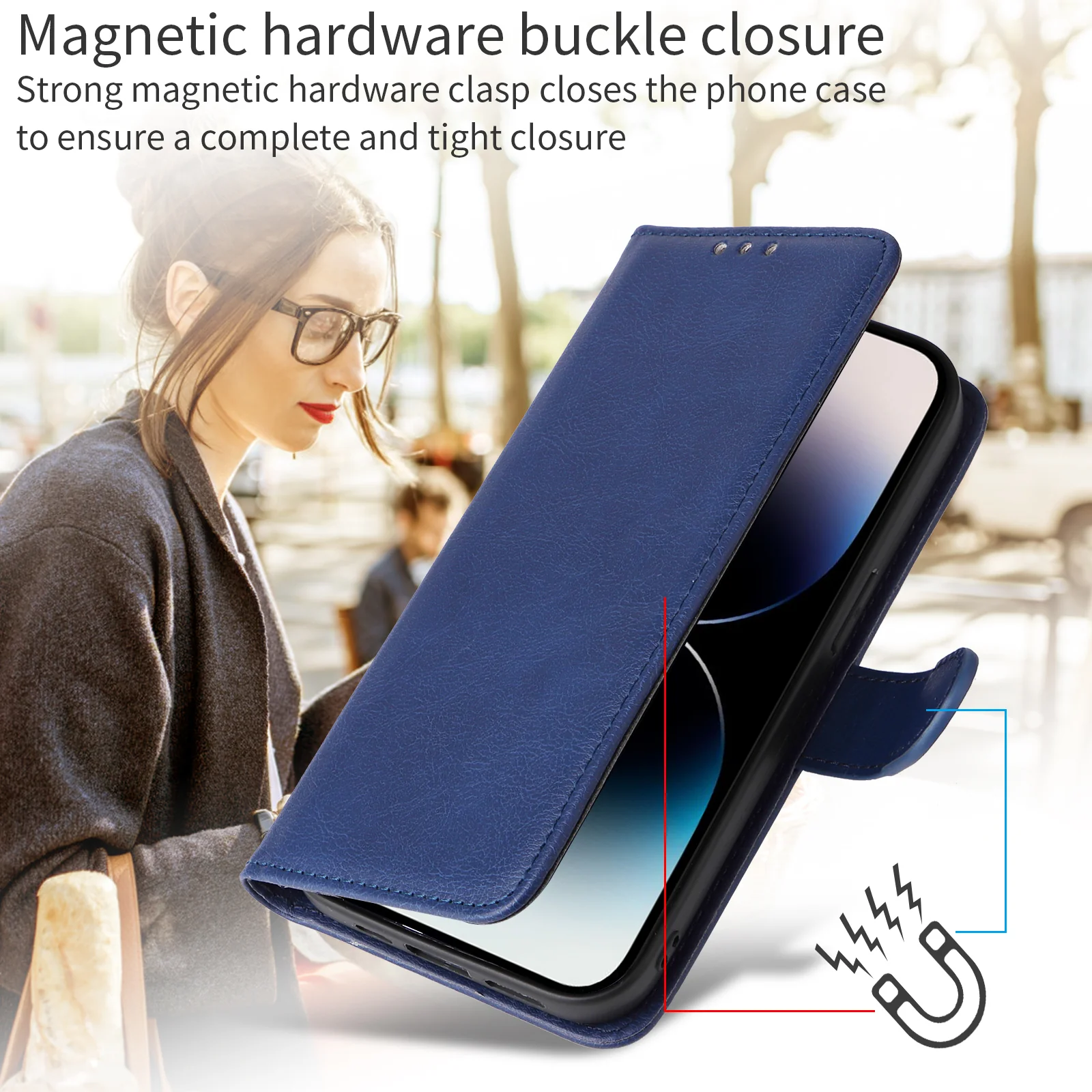 For iPhone 17 Pro Max Case 2 in 1 Detachable Magnetic Leather Wallet Mobile Cover with Strap - Blue - Image 4