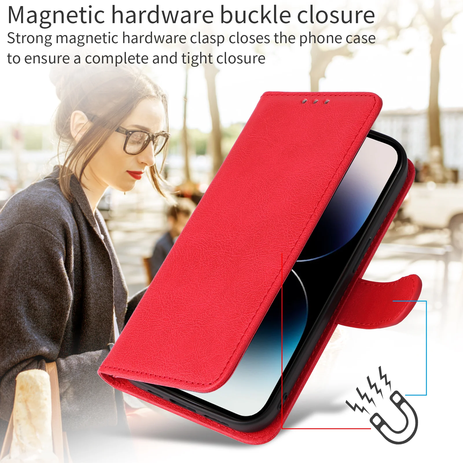 For iPhone 17 Pro Max Case 2 in 1 Detachable Magnetic Leather Wallet Mobile Cover with Strap - Red - Image 4