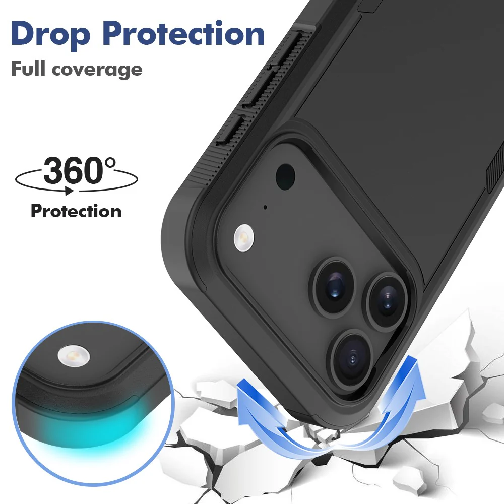 For iPhone 17 Pro Max Case 2 in 1 PC + TPU Shockproof Phone Cover - Black - Image 3