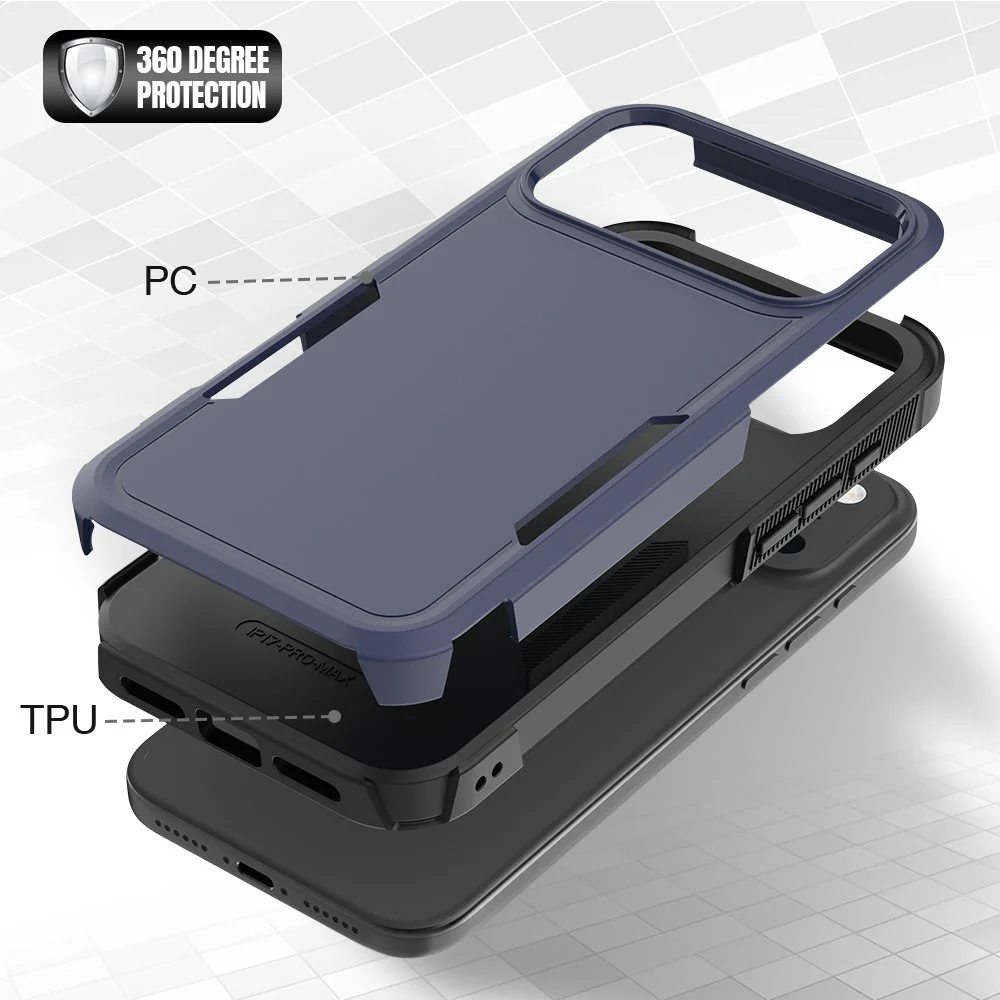 For iPhone 17 Pro Max Case 2 in 1 PC + TPU Shockproof Phone Cover - Dark Blue - Image 4
