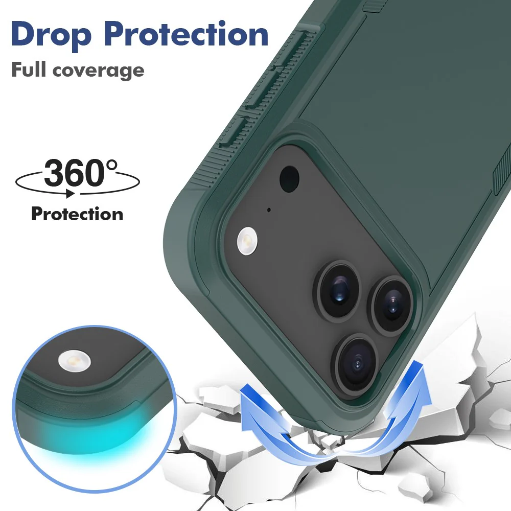 For iPhone 17 Pro Max Case 2 in 1 PC + TPU Shockproof Phone Cover - Dark Green - Image 3