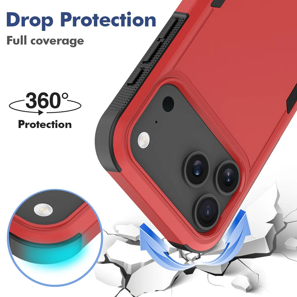 For iPhone 17 Pro Max Case 2 in 1 PC + TPU Shockproof Phone Cover - Red - Image 4
