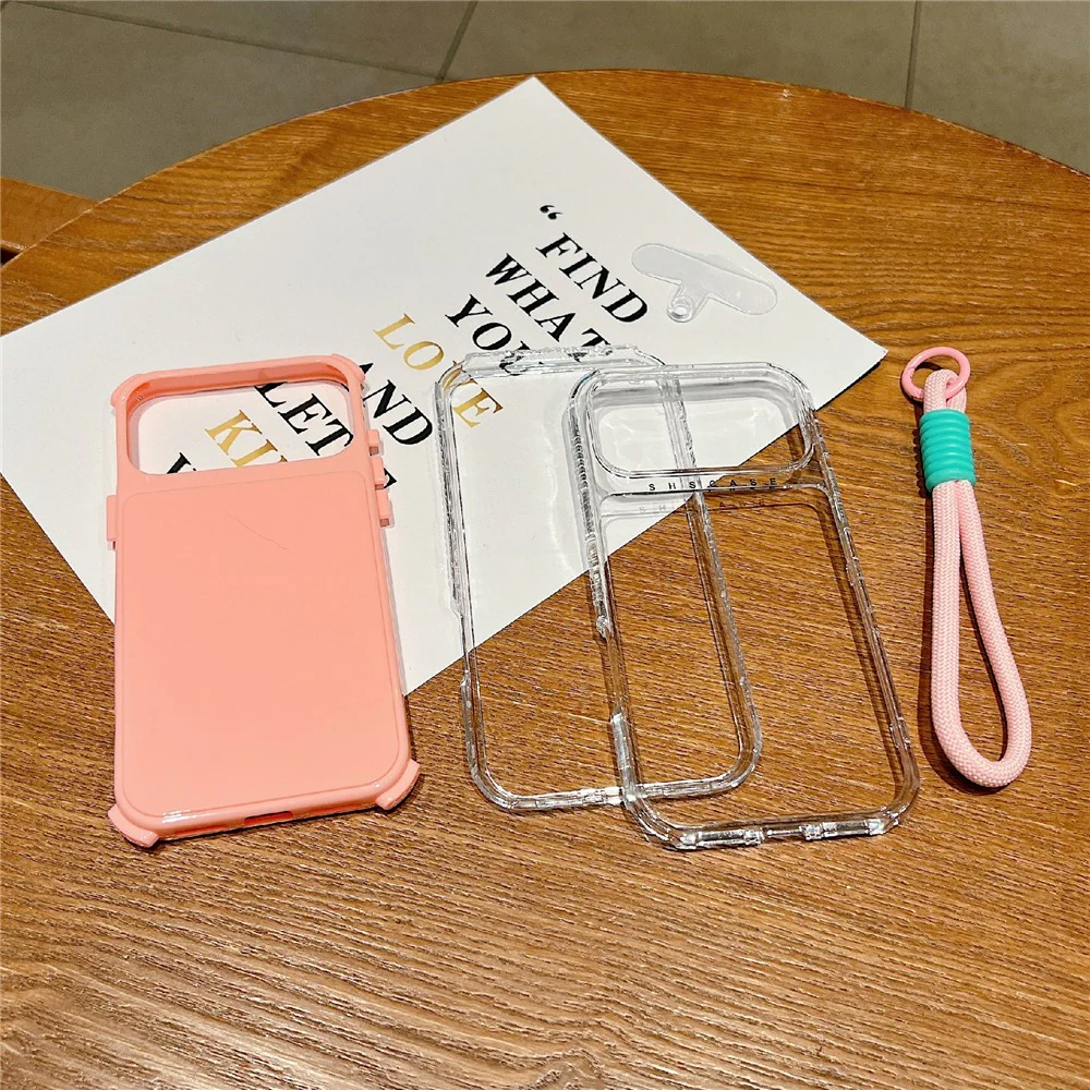 For iPhone 17 Pro Max Case 3 in 1 Drop-Proof PC + TPU Phone Back Cover with Wrist Strap - Rose - Image 2