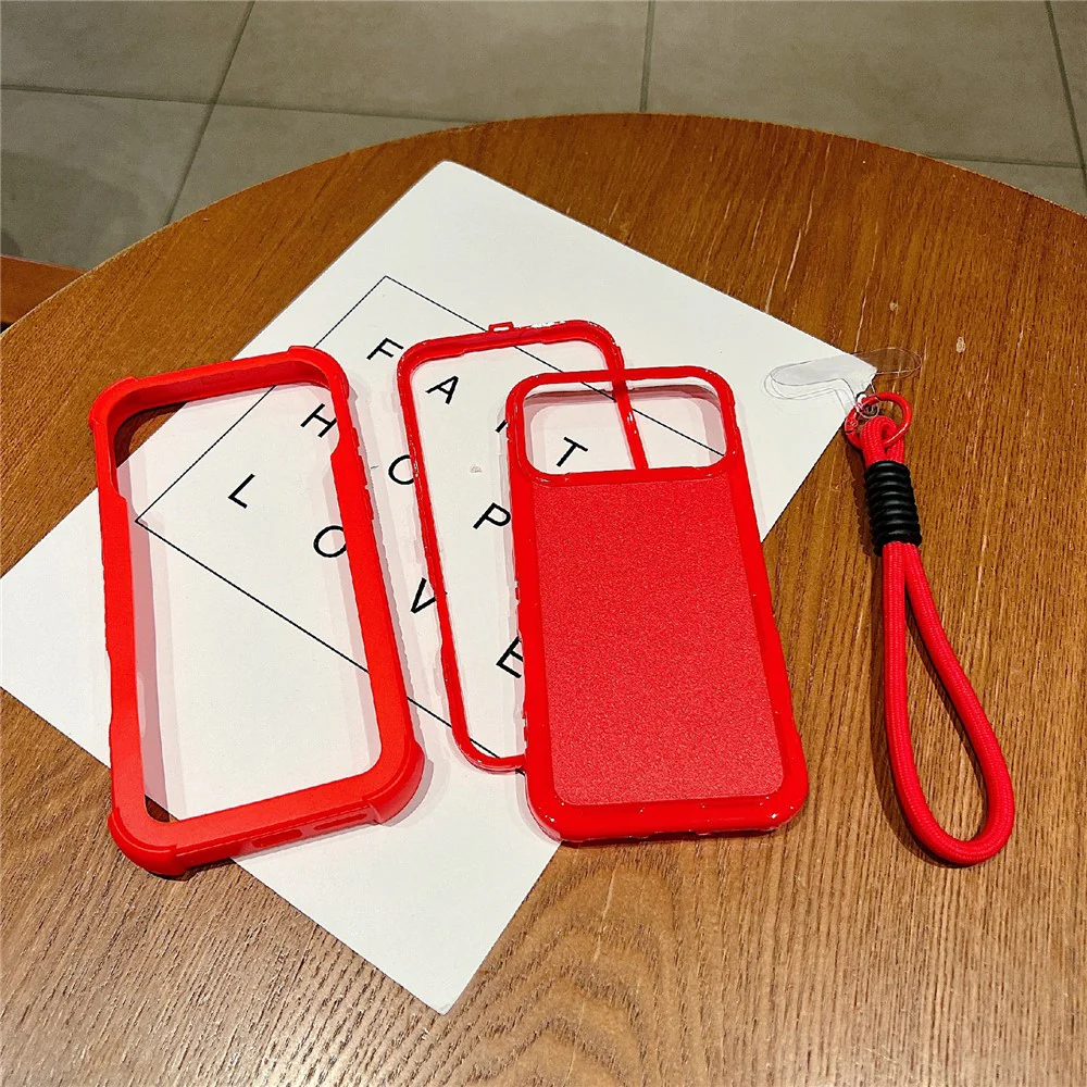 For iPhone 17 Pro Max Case 3 in 1 Shockproof PC TPU Matte Phone Back Cover with Wrist Strap - Blue - Image 2