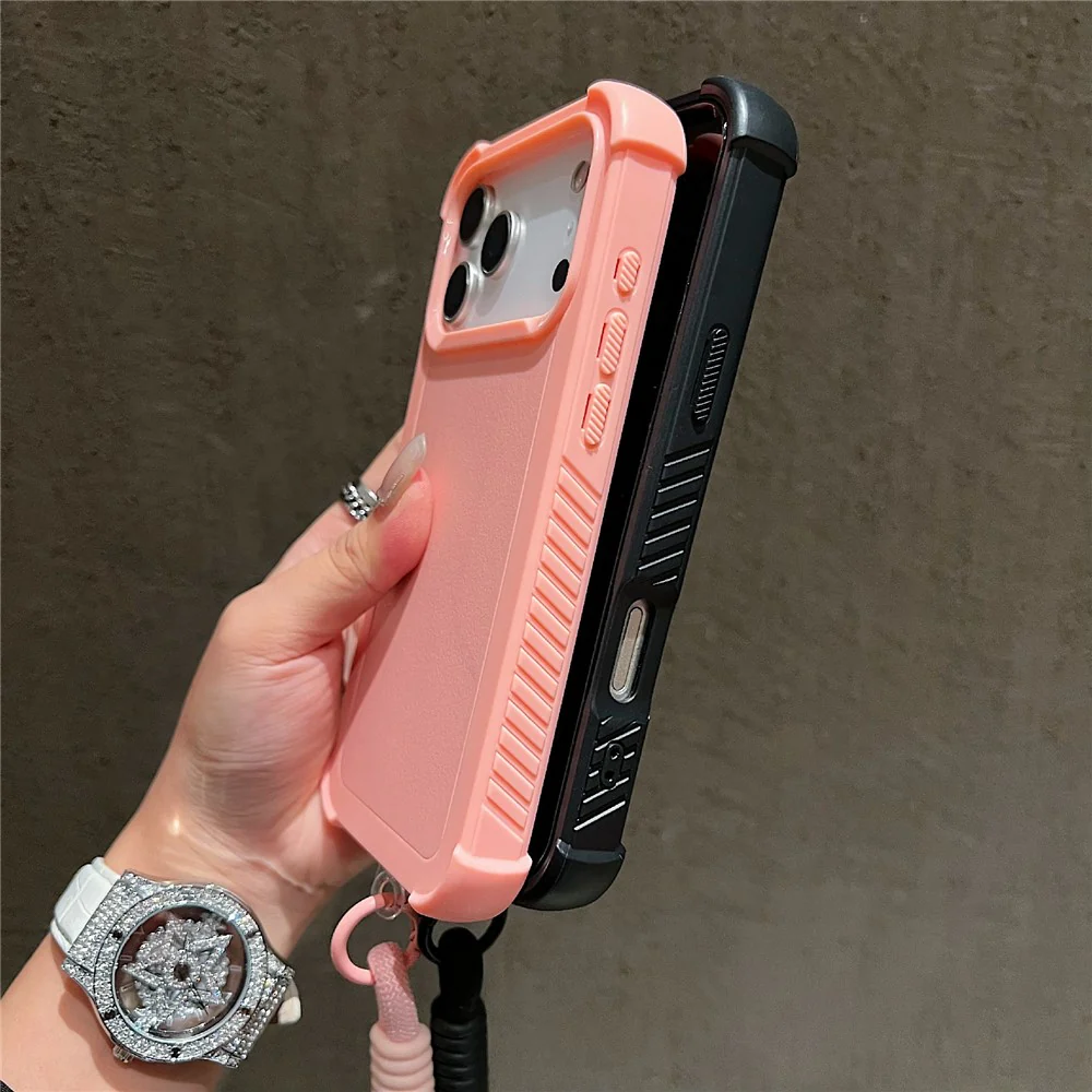 For iPhone 17 Pro Max Case 3 in 1 Shockproof PC TPU Matte Phone Back Cover with Wrist Strap - Blue - Image 4
