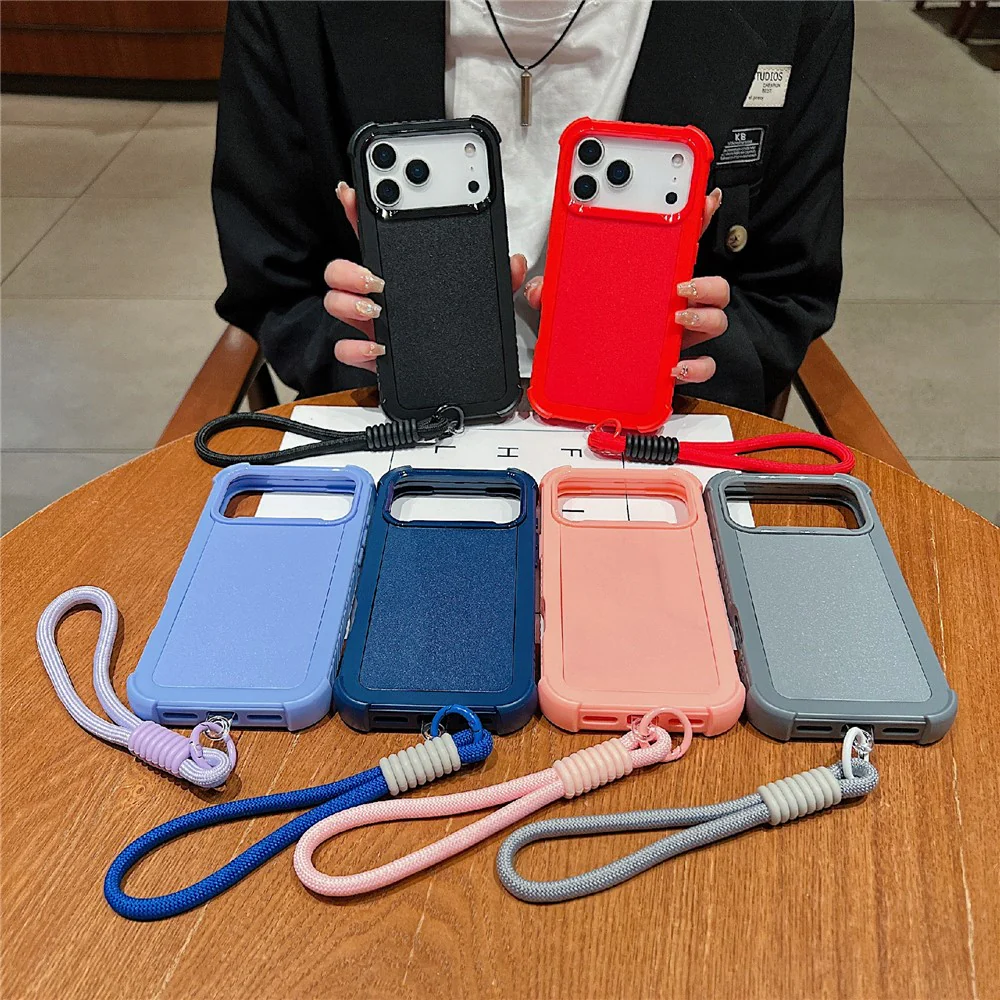 For iPhone 17 Pro Max Case 3 in 1 Shockproof PC TPU Matte Phone Back Cover with Wrist Strap - Grey - Image 6