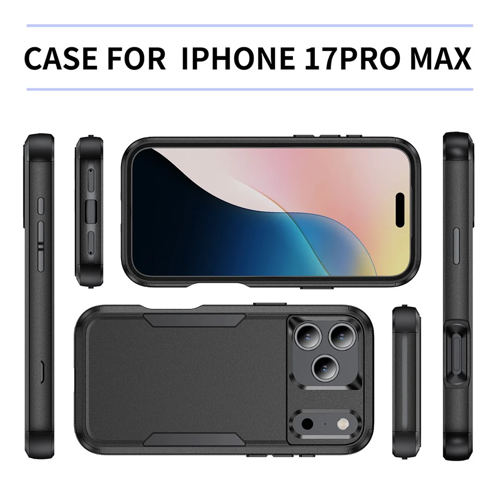 For iPhone 17 Pro Max Case 3 in 1 Shockproof TPU PC Phone Cover - Black - Image 8