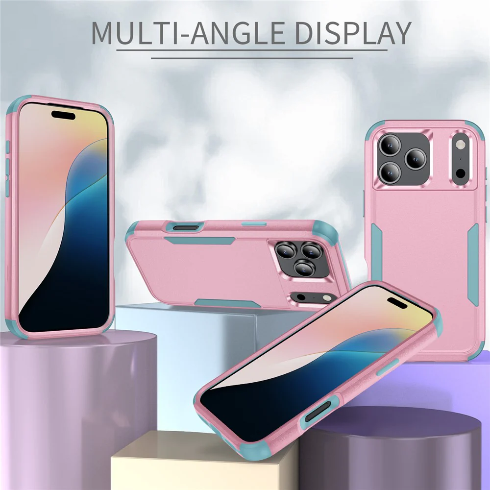 For iPhone 17 Pro Max Case 3 in 1 Shockproof TPU PC Phone Cover - Pink+Grey Green - Image 6