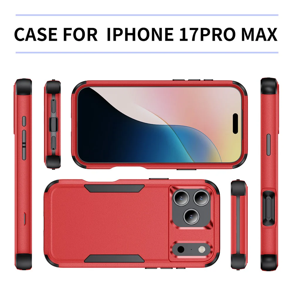 For iPhone 17 Pro Max Case 3 in 1 Shockproof TPU PC Phone Cover - Red+Black - Image 8