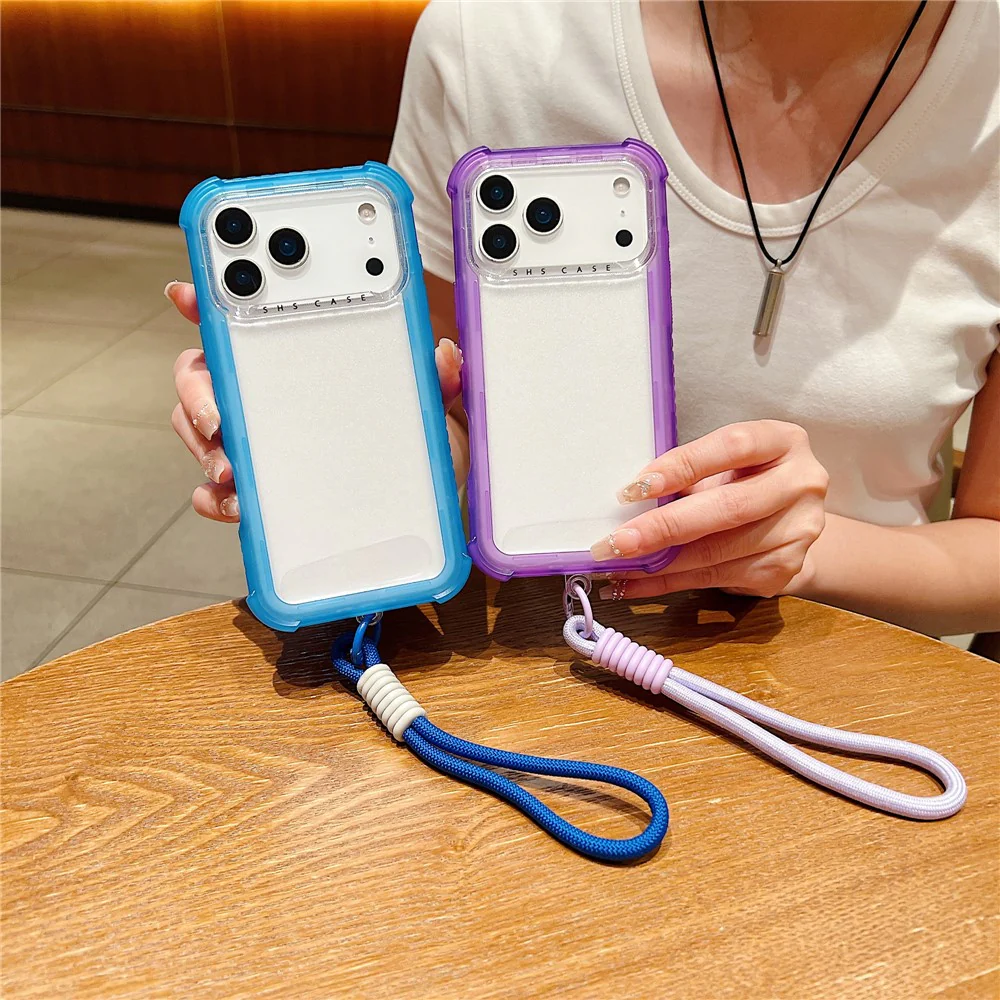 For iPhone 17 Pro Max Case 3 in 1 TPU+PC Matte Phone Cover Shockproof Back Protector with Hand Strap - Pink - Image 6