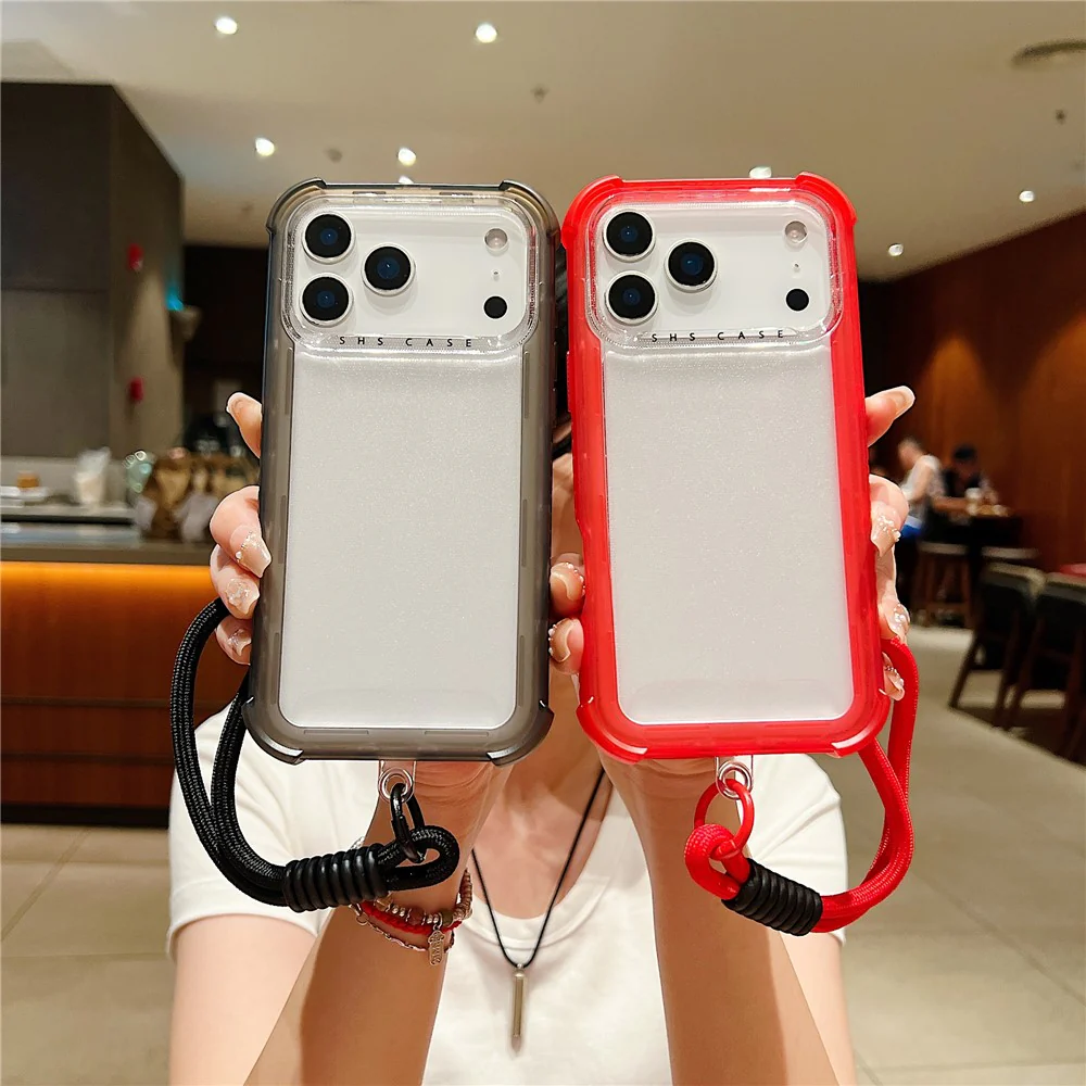 For iPhone 17 Pro Max Case 3 in 1 TPU+PC Matte Phone Cover Shockproof Back Protector with Hand Strap - Pink - Image 7