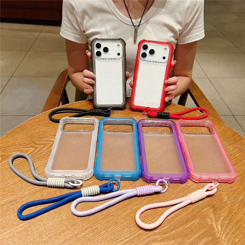 For iPhone 17 Pro Max Case 3 in 1 TPU+PC Matte Phone Cover Shockproof Back Protector with Hand Strap - White - Image 8
