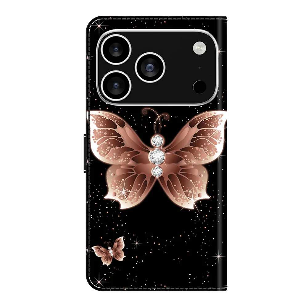 For iPhone 17 Pro Max Case 3D Pattern PU Leather Wallet Phone Cover with Stand - Pink Diamond Butterfly - Image 6