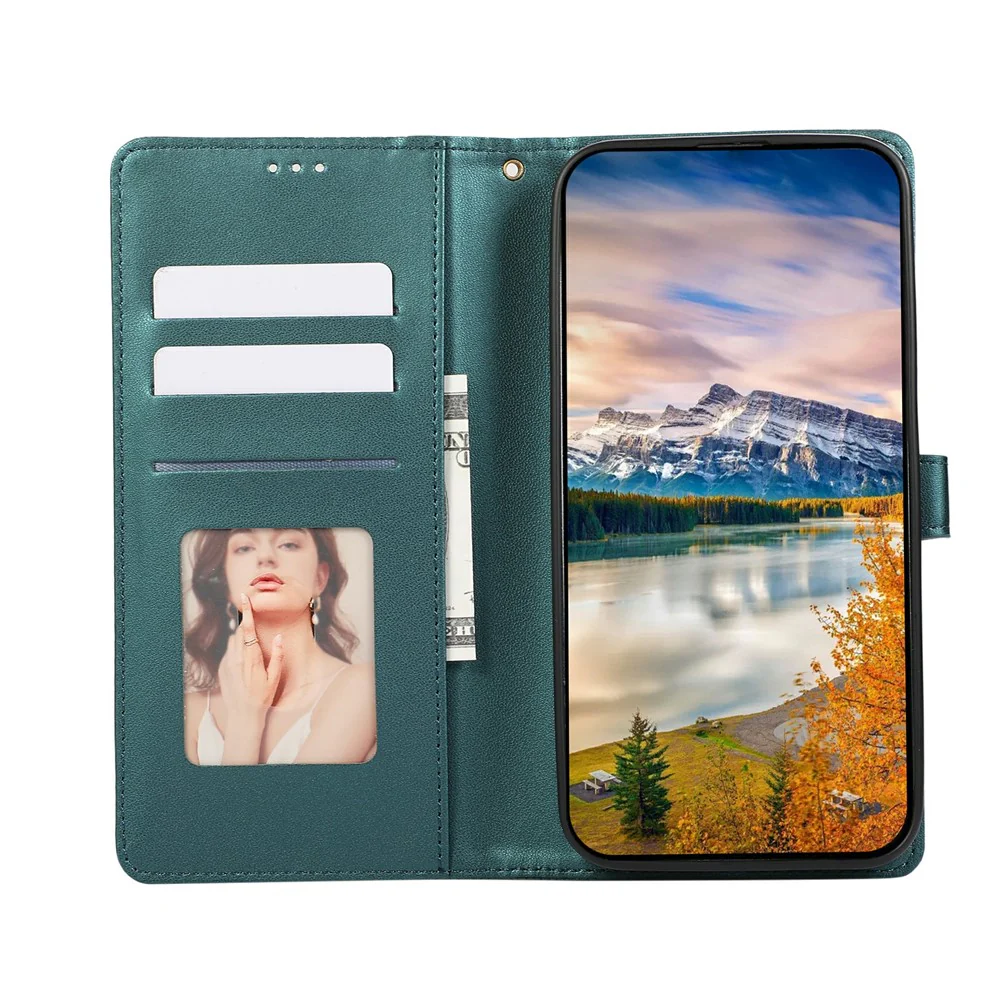 For iPhone 17 Pro Max Case 3D Rhombus Grid Imprinted Wallet Leather Phone Cover with Lanyard - Green - Image 2