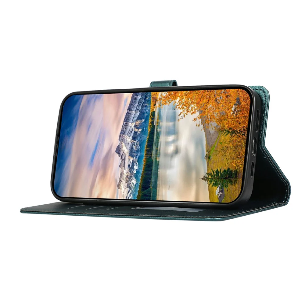 For iPhone 17 Pro Max Case 3D Rhombus Grid Imprinted Wallet Leather Phone Cover with Lanyard - Green - Image 3