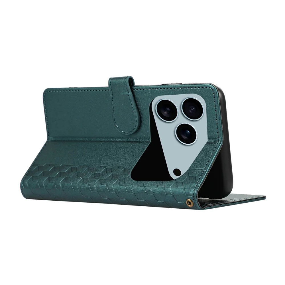 For iPhone 17 Pro Max Case 3D Rhombus Grid Imprinted Wallet Leather Phone Cover with Lanyard - Green - Image 4