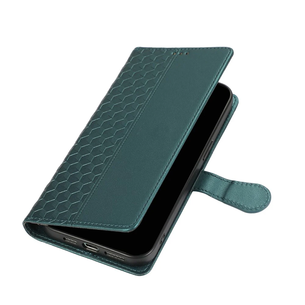 For iPhone 17 Pro Max Case 3D Rhombus Grid Imprinted Wallet Leather Phone Cover with Lanyard - Green - Image 5