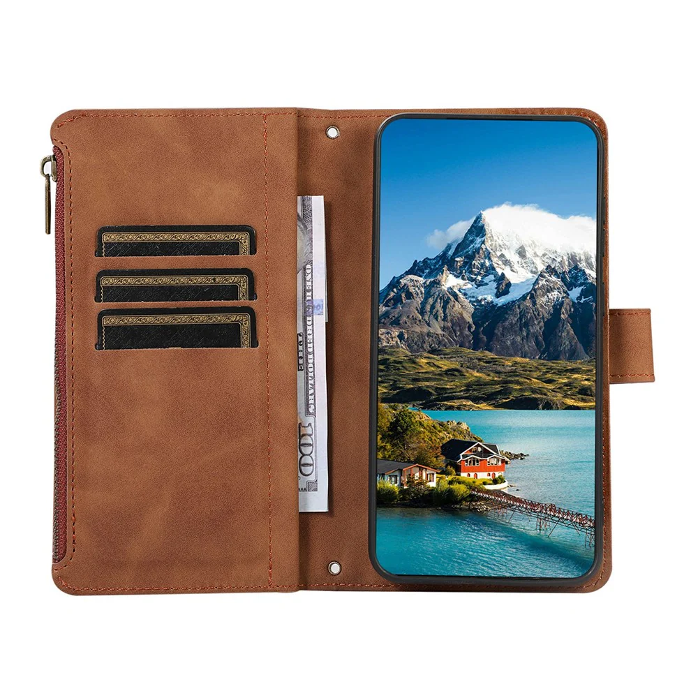 For iPhone 17 Pro Max Case 9 Card Slots Rhombus Design Leather Phone Cover with Wrist Strap - Brown - Image 2
