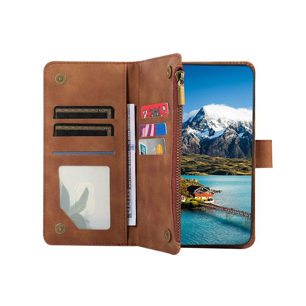For iPhone 17 Pro Max Case 9 Card Slots Rhombus Design Leather Phone Cover with Wrist Strap - Brown - Image 3