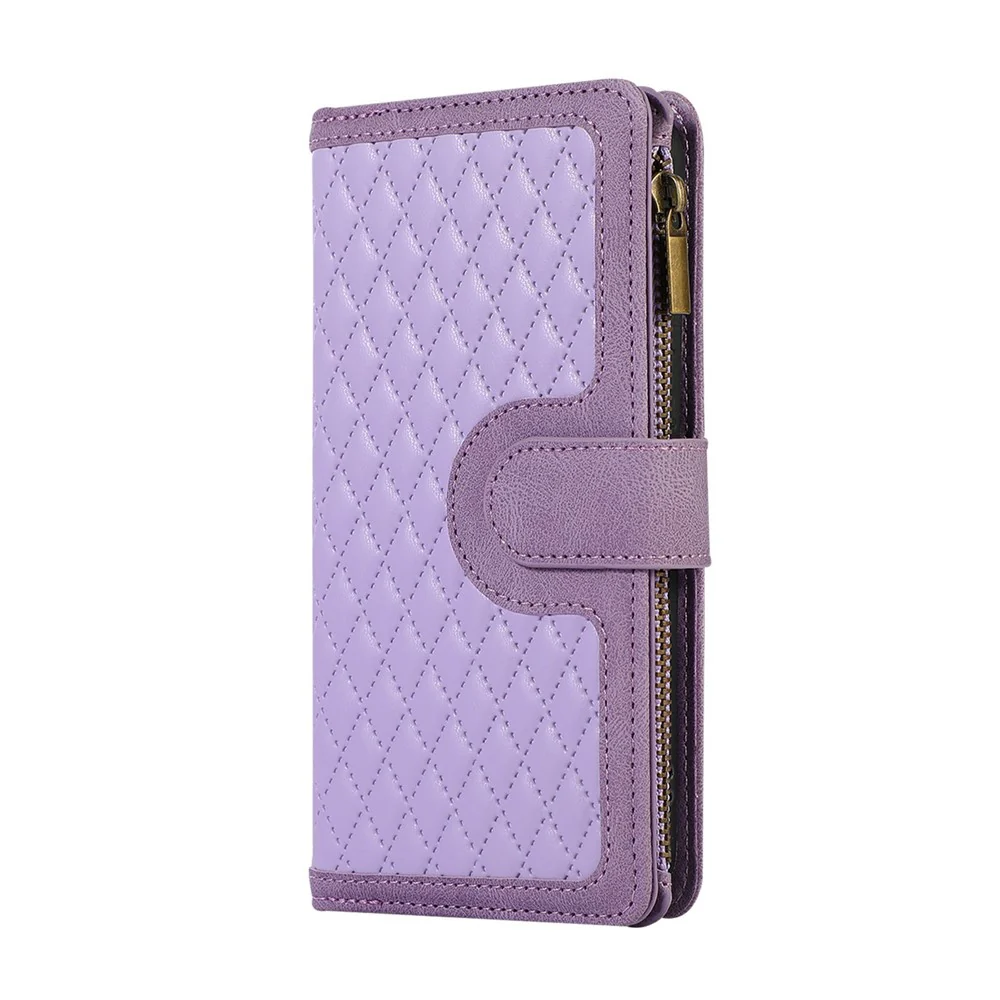 For iPhone 17 Pro Max Case 9 Card Slots Rhombus Design Leather Phone Cover with Wrist Strap - Purple - Image 7