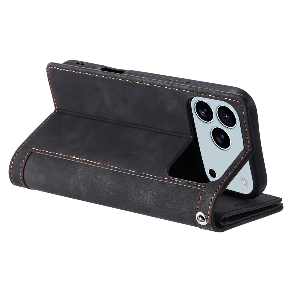 For iPhone 17 Pro Max Case 9 Card Slots Zipper Wallet PU Leather Phone Cover with Wrist Strap - Black - Image 4
