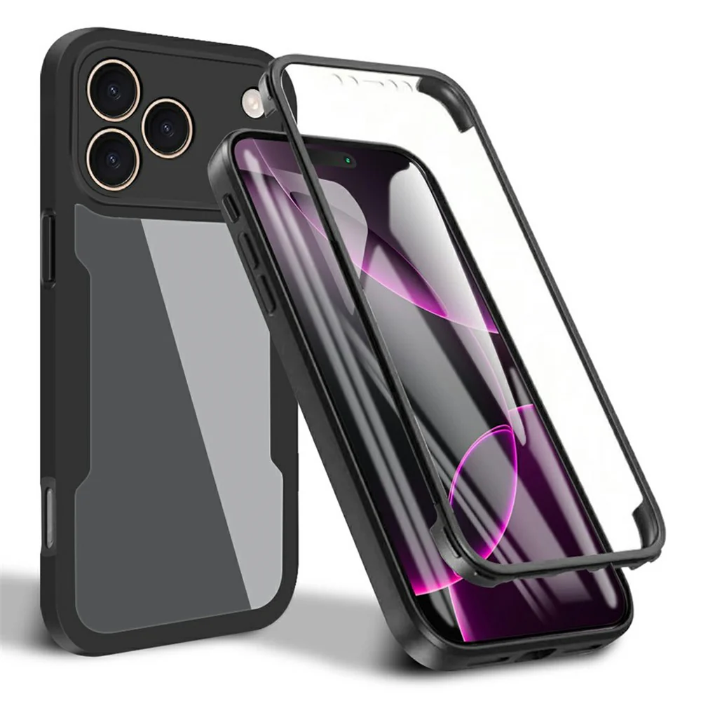 For iPhone 17 Pro Max Case Acrylic + TPU Clear Phone Cover with PET Screen Film - Black