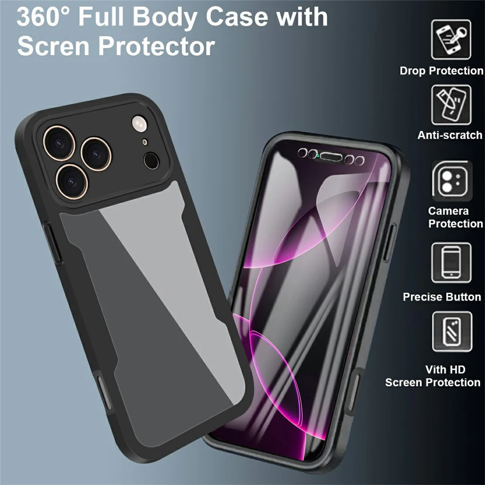 For iPhone 17 Pro Max Case Acrylic + TPU Clear Phone Cover with PET Screen Film - Green - Image 3
