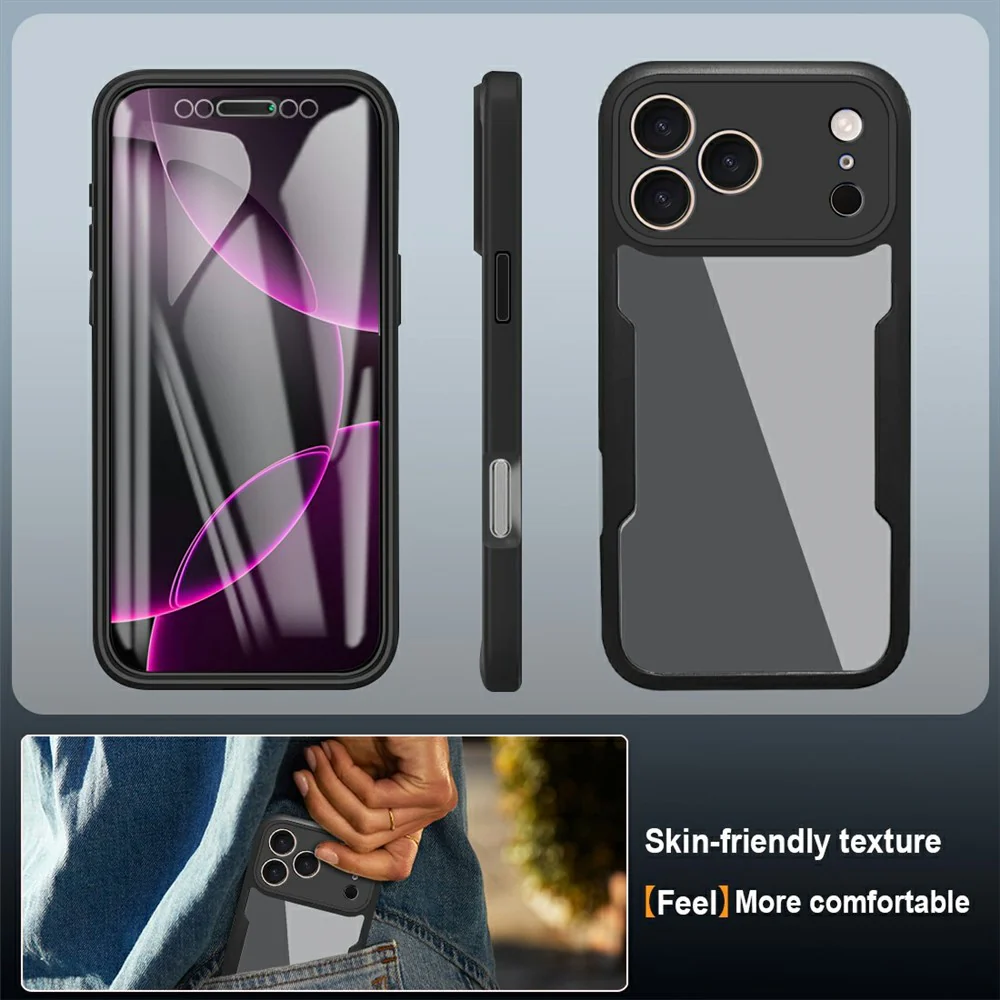 For iPhone 17 Pro Max Case Acrylic + TPU Clear Phone Cover with PET Screen Film - Green - Image 5