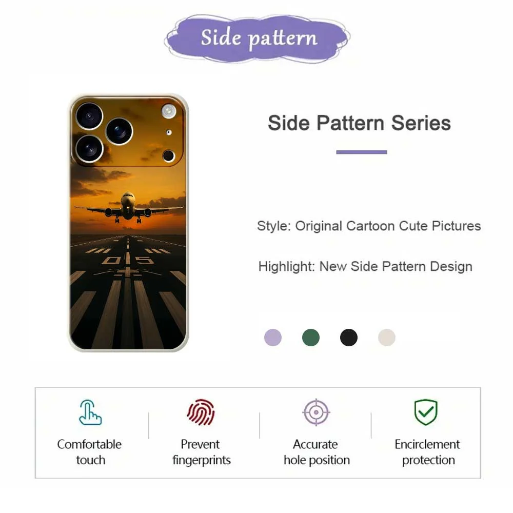 For iPhone 17 Pro Max Case Airplane Pattern Printing Straight Edge TPU Phone Back Cover - Purple - Image 7