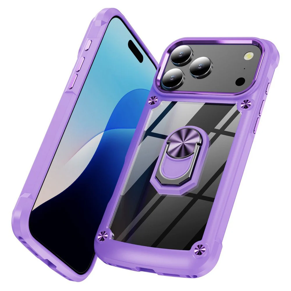 For iPhone 17 Pro Max Case Alloy Lens Frame PC + TPU Kickstand Phone Back Cover - Black - Image 2