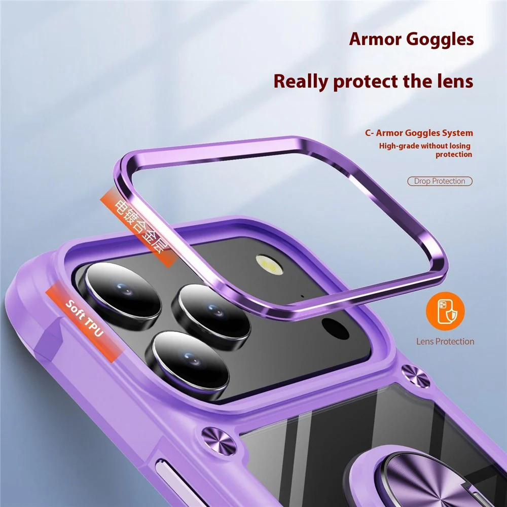 For iPhone 17 Pro Max Case Alloy Lens Frame PC + TPU Kickstand Phone Back Cover - Red - Image 8