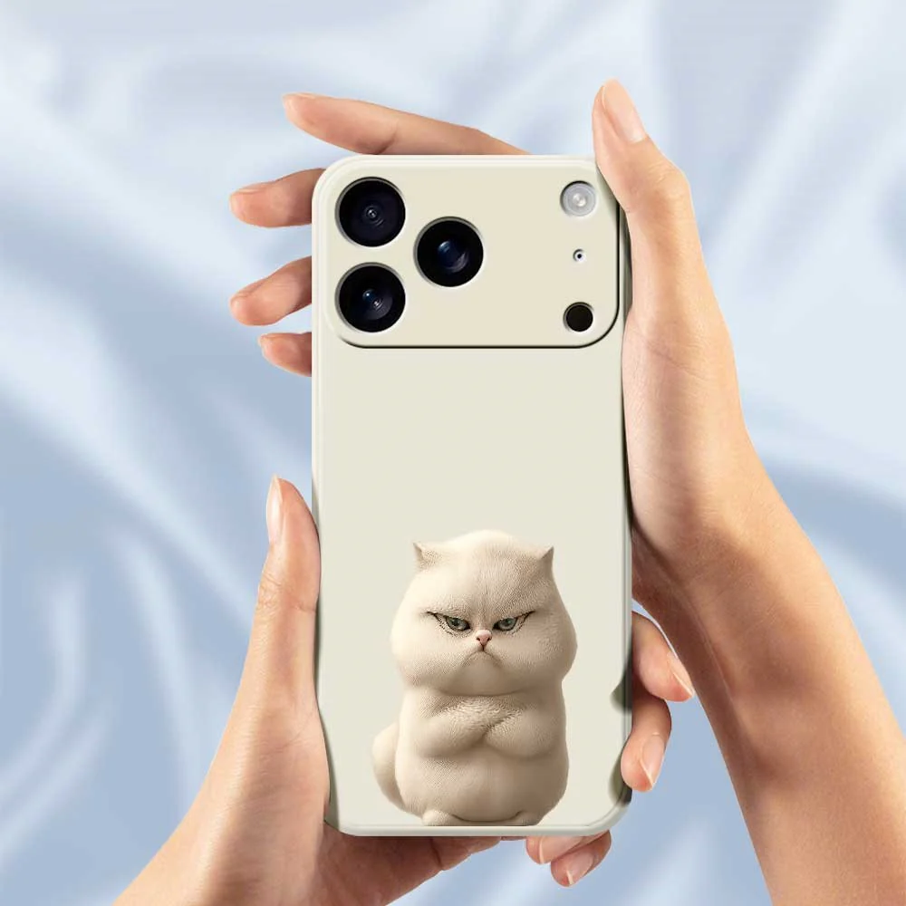 For iPhone 17 Pro Max Case Angry Cat Pattern Printing Straight Edge TPU Phone Back Cover - Beige - Image 6