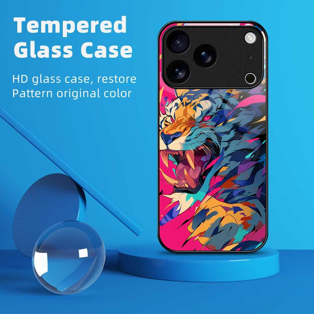For iPhone 17 Pro Max Case Anti Drop PC TPU Tempered Glass Pattern Printing Phone Back Cover - B0171 - Image 2