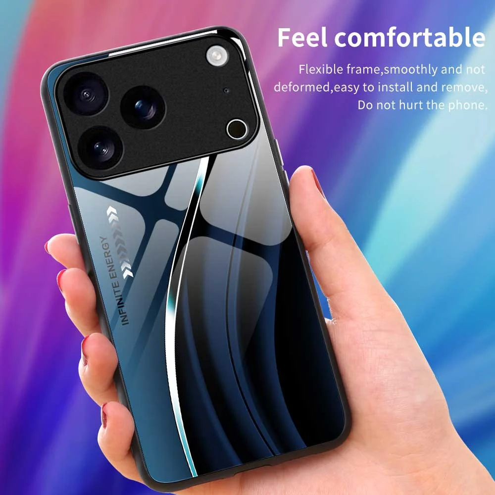 For iPhone 17 Pro Max Case Anti Drop PC TPU Tempered Glass Pattern Printing Phone Back Cover - B0176 - Image 4