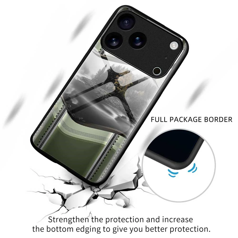 For iPhone 17 Pro Max Case Anti Drop PC TPU Tempered Glass Pattern Printing Phone Back Cover - B0185 - Image 3
