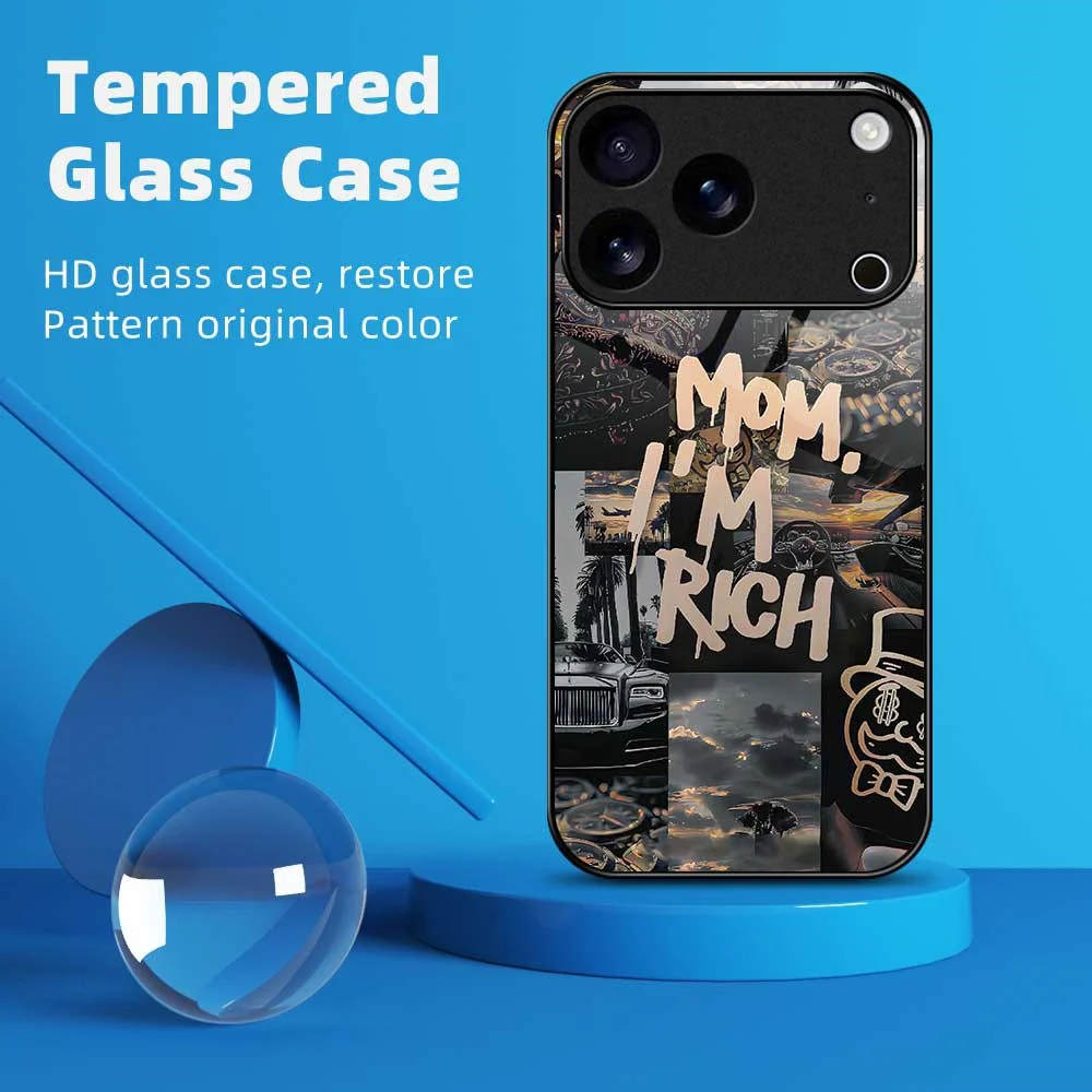 For iPhone 17 Pro Max Case Anti Drop PC TPU Tempered Glass Pattern Printing Phone Back Cover - B0190 - Image 2