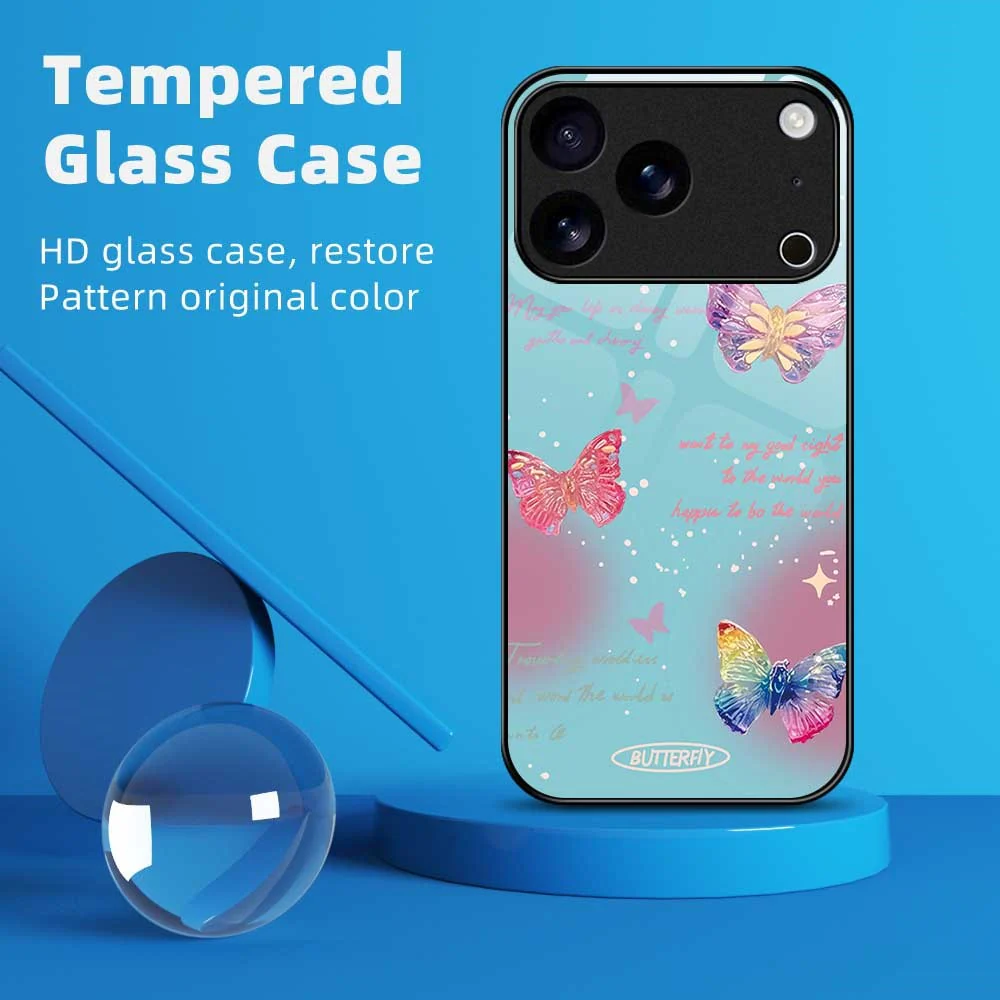 For iPhone 17 Pro Max Case Anti Drop TPU PC Tempered Glass Pattern Printing Phone Back Cover - B0199 - Image 2