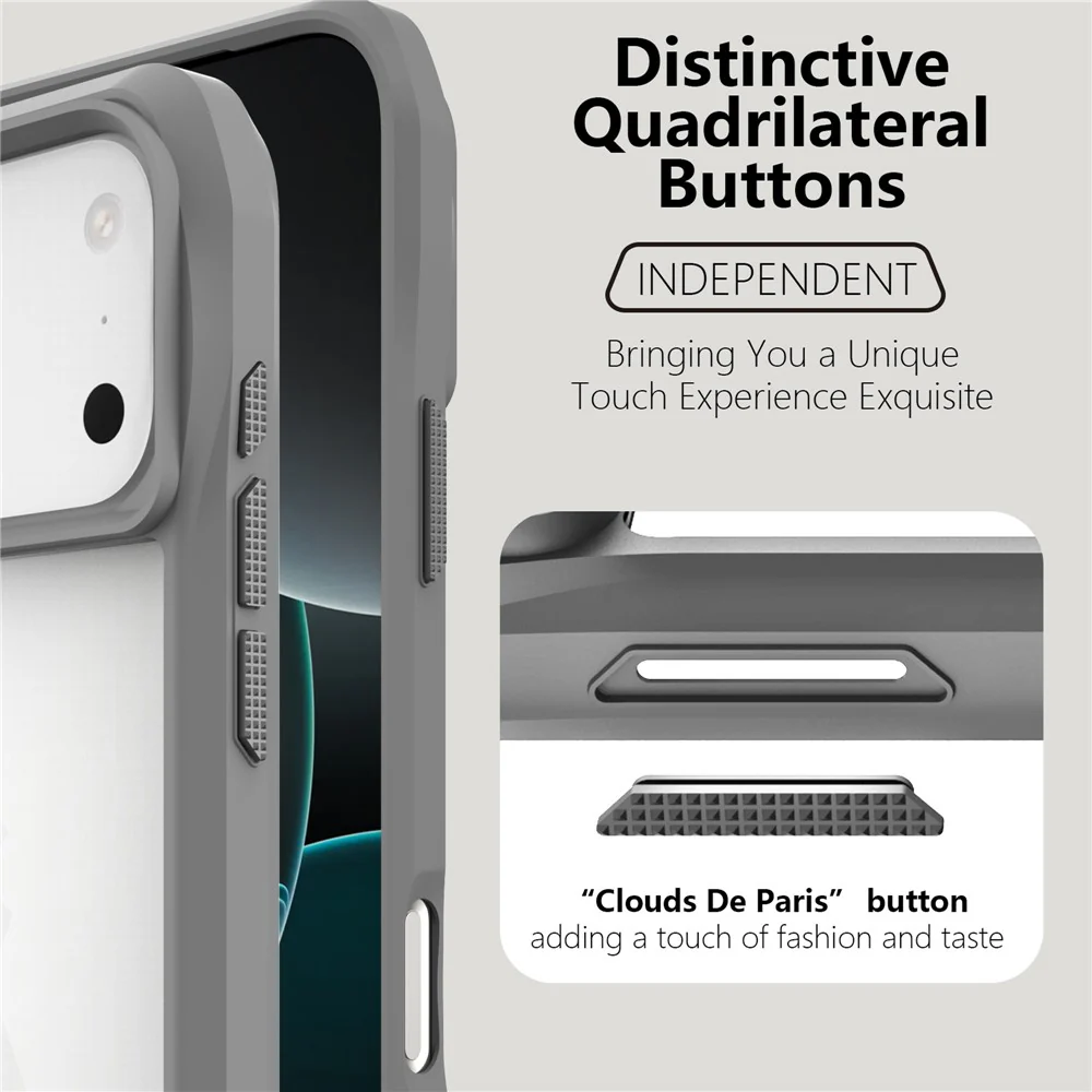 For iPhone 17 Pro Max Case Anti-Scratch TPU + PC Hybrid Phone Cover - Grey - Image 4
